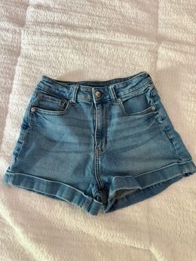 American Eagle Outfitters Light Blue Denim High-Rise Roll-Cuff Shorts